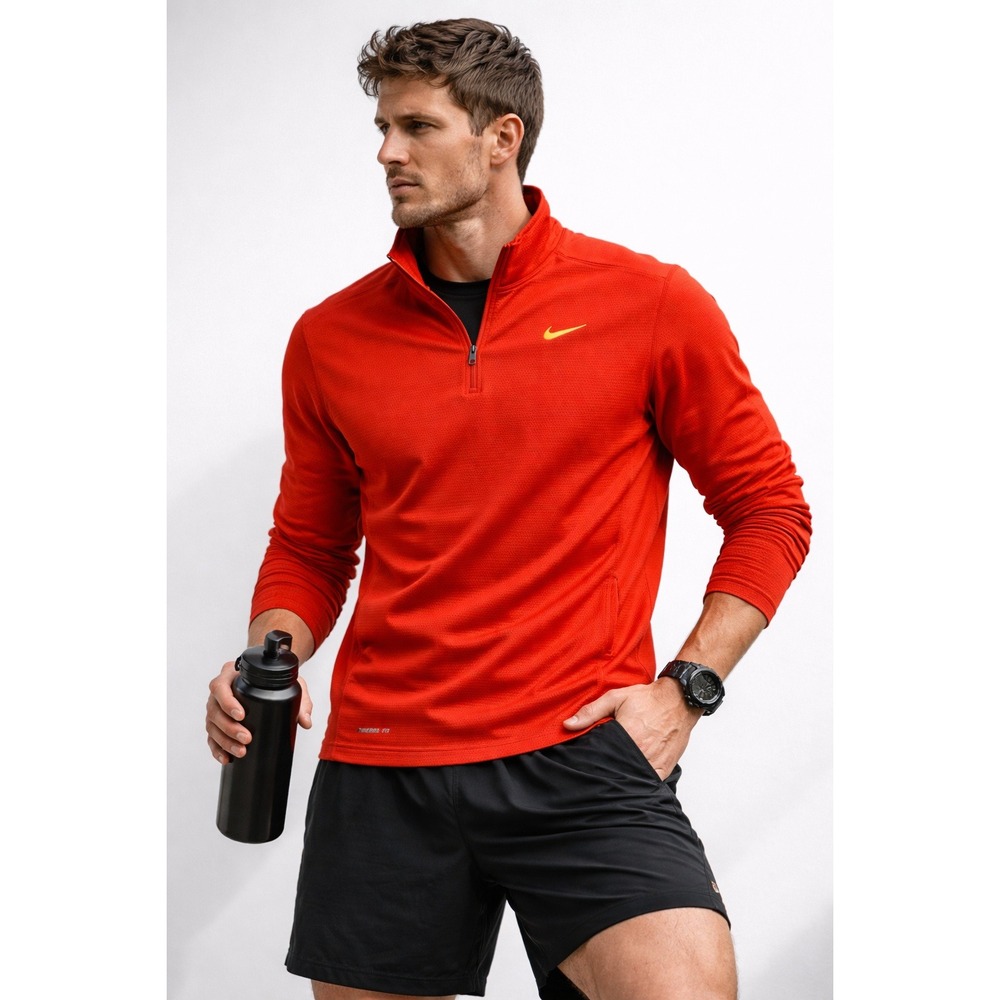 Nike Therma-FIT Mens XL‎ Quarter Zip Pullover orange Waffle Gorpcore Athleisure